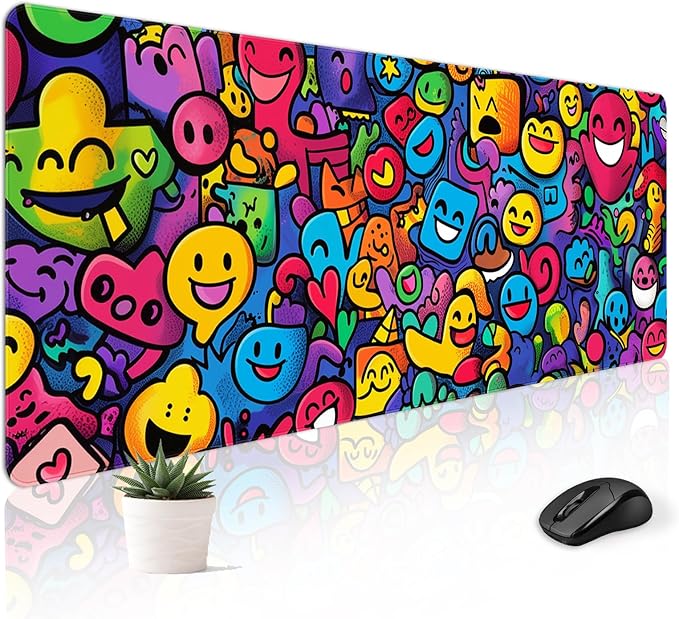 Mousepad Desk Mat Gaming Large Keyboard Cute Office Desktop Computer Laptop XXL Long Big Kawaii Aesthetic Girly Pretty Design Women Girl Gamer Oversized Wide 30x12'' Mousepad, Color Face