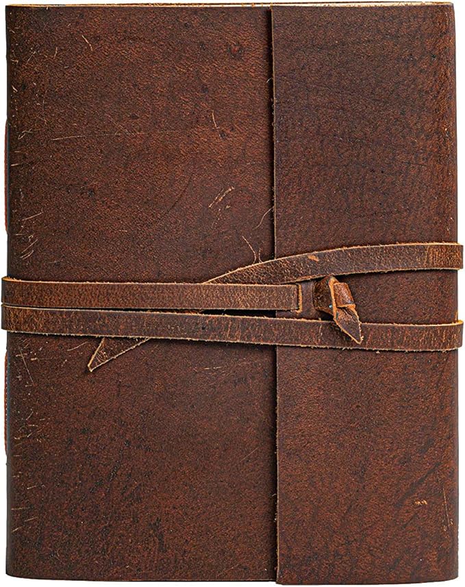 Leather Journal Notebook - Rustic Handmade Vintage Leather Bound Journals for Men and Women - Leather Craft Unlined Paper 300 Pages, Leather Book Diary Pocket Notebook, Diary To Write In (5" x 7")