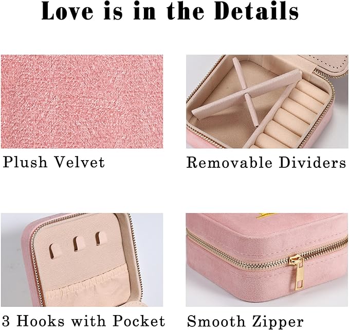 Parima Plush Velvet Daughter Gifts from Mom - Personalized Small Travel Jewelry Box Jewelry Case Organizer Teenage Year Old Girl Gifts for Daughter Birthday Daughter in Law Niece - Letter D, Pink