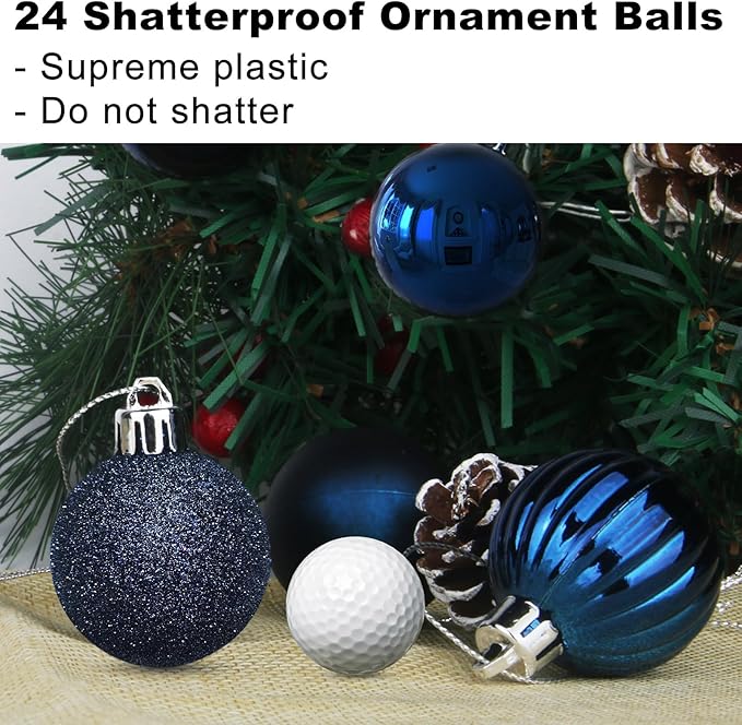 Navy Blue 2.5" Christmas Balls Christmas Tree Decoration Ornaments Shatterproof Hanging Balls for Birthday Halloween Holiday Wedding Decorations Set of 24pcs