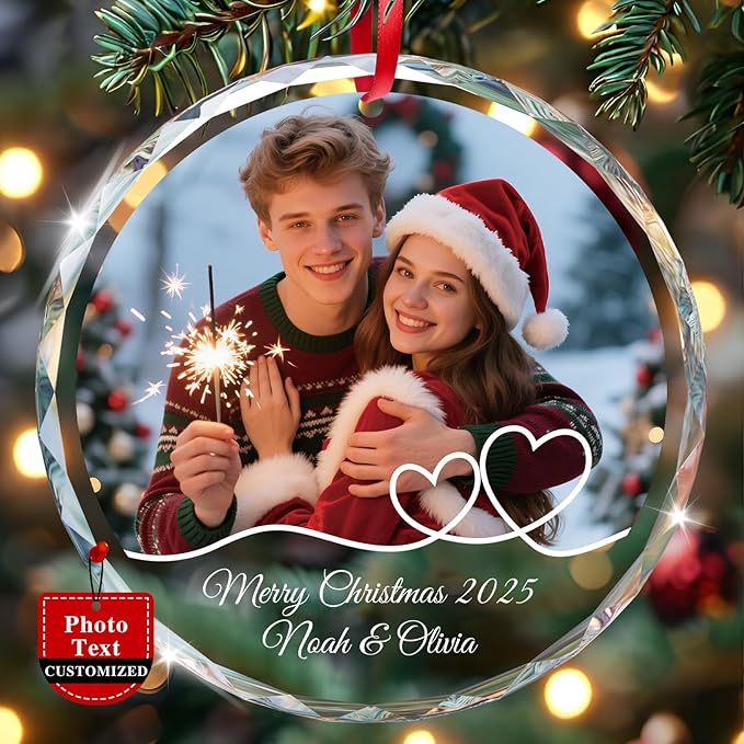 Personalized Christmas Ornaments 2025 - Custom Christmas Ornament Crystal - Photo Ornament for Xmas, Anniversary, Wedding - Personalized Gifts for Family, Couple, Boyfriend, Girlfriend (3.15")