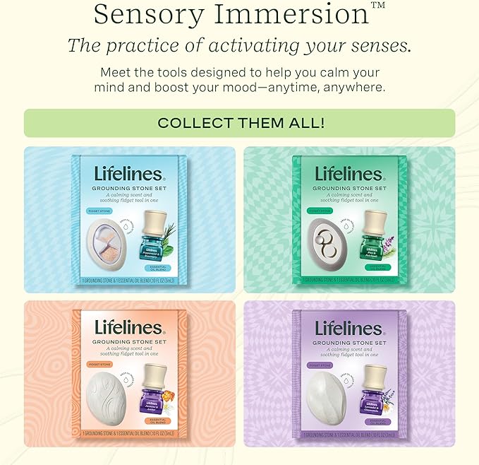 Lifelines Scent-Infused Grounding Stone & Oil Blend Gift Set - Fidgets for Tweens, Teens & Adults with Essential Oil Blend - Stocking Stuffers, White Elephant & Holiday Gifts for Christmas