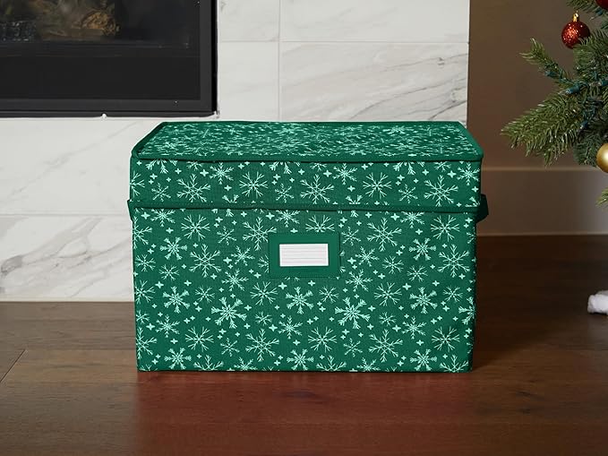 Covermates Keepsakes Christmas Light Storage Box - Carrying Handles, Sturdy Interior Walls - Holiday Storage, Green Snowflake