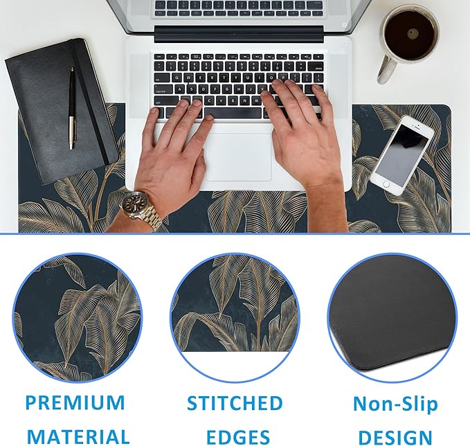 Mouse Pad,Abstract Golden Art Line Style Desk Mat for Desktop,Desk Pad with Non-Slip Base and Stitched Edge,Extended Mousepad for Office and Home 35.4X15.7 Inch