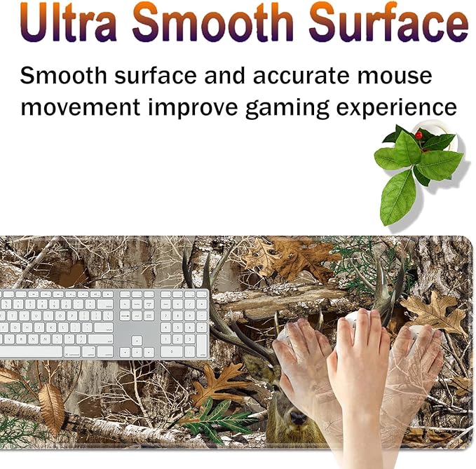 Large XXL Gaming Desk Mat 31.5"x 11.8", Ergonomic Keyboard Wrist Rest & Mouse Pad Wrist Rest + Coaster Set, Non-Slip Base, Memory Foam, Office and Home, Camouflage Giraffe