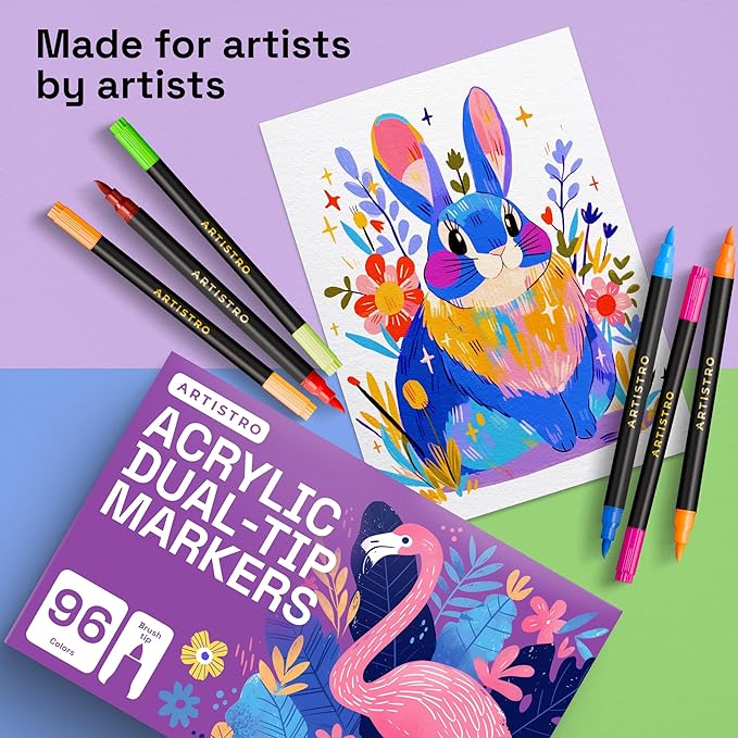 ARTISTRO Paint Markers - Acrylic Pens for Rock, Glass, Fabric, DIY - Art Supplies - 48 Dual Brush Tip Markers