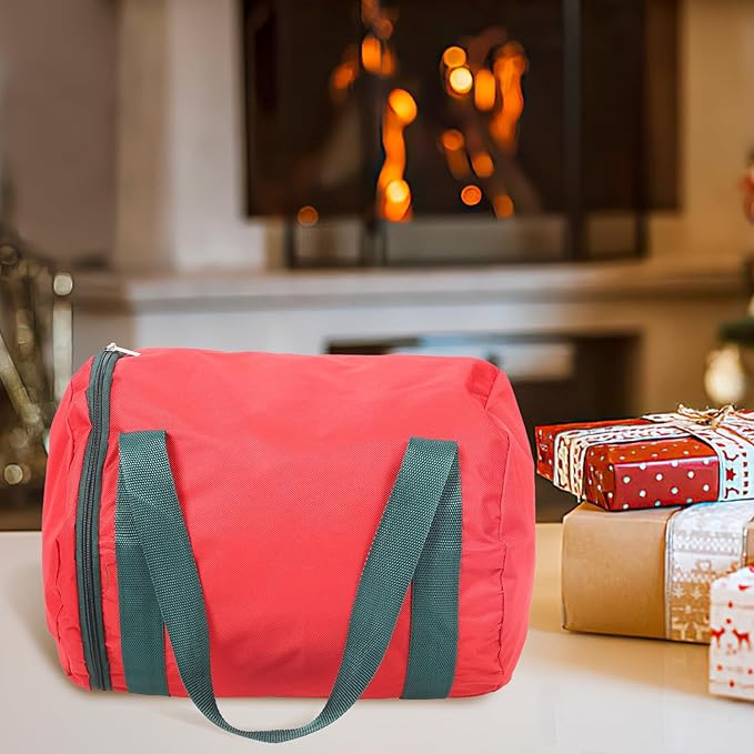 FUOYLOO Christmas Light Storage Bag with Handles Oxford Cloth Double Zipper Round Compact Organizer for Christmas Lamp Strings Dustproof Moisture Resistant Holiday Decor Holder