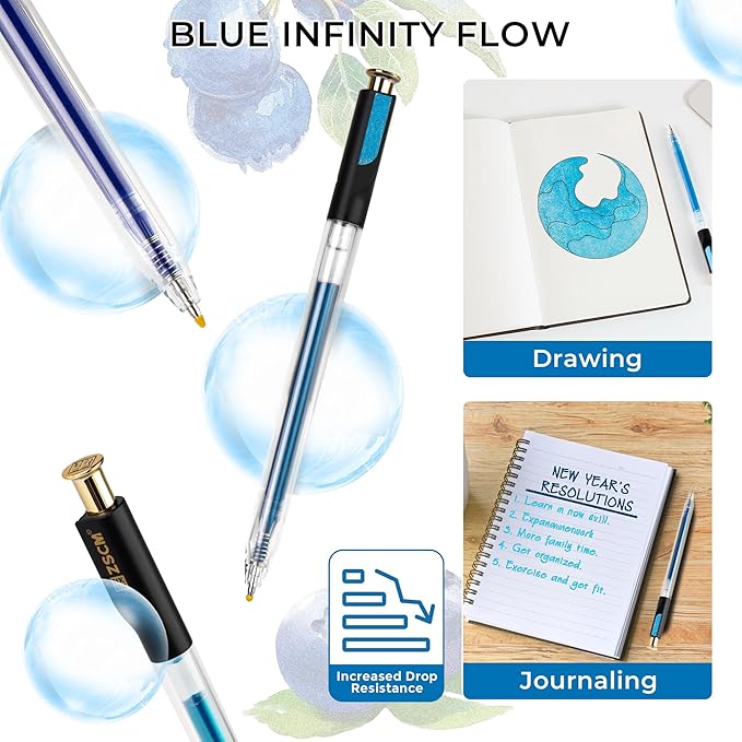 Retractable Glitter Gel Pens, 12 Colors Large Capacity Blue Glitter Metallic Gel Ink Pen, 1 mm Fine Point Smooth Writing Color Pens for Adult Coloring Book Note Taking Aesthetic Art Supplies