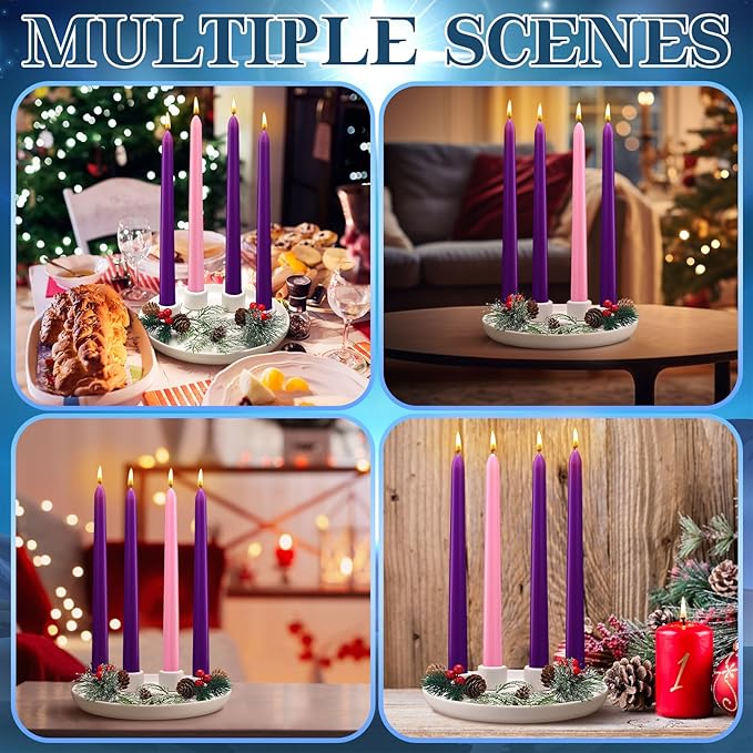 Ceramic Christmas Advent Candles Holder with 12 Taper Candles Candlestick 7.8 Inch Advent Wreath Candleholder Tray for 4 Christmas Table Centerpiece Decorations Holiday Indoor Xmas Home Decor