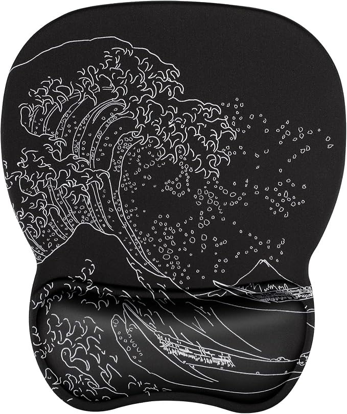 MROCO Ergonomic Mouse Pad with Gel Wrist Rest, Comfortable Mousepad with Smooth Wrist Support Surface and Non-Slip PU Base for Pain Relief, Computer, Laptop, Office & Home, 9.4 x 8.1 in, Kanagawa Wave