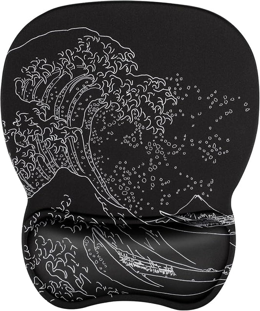 MROCO Ergonomic Mouse Pad with Gel Wrist Rest, Comfortable Mousepad with Smooth Wrist Support Surface and Non-Slip PU Base for Pain Relief, Computer, Laptop, Office & Home, 9.4 x 8.1 in, Kanagawa Wave