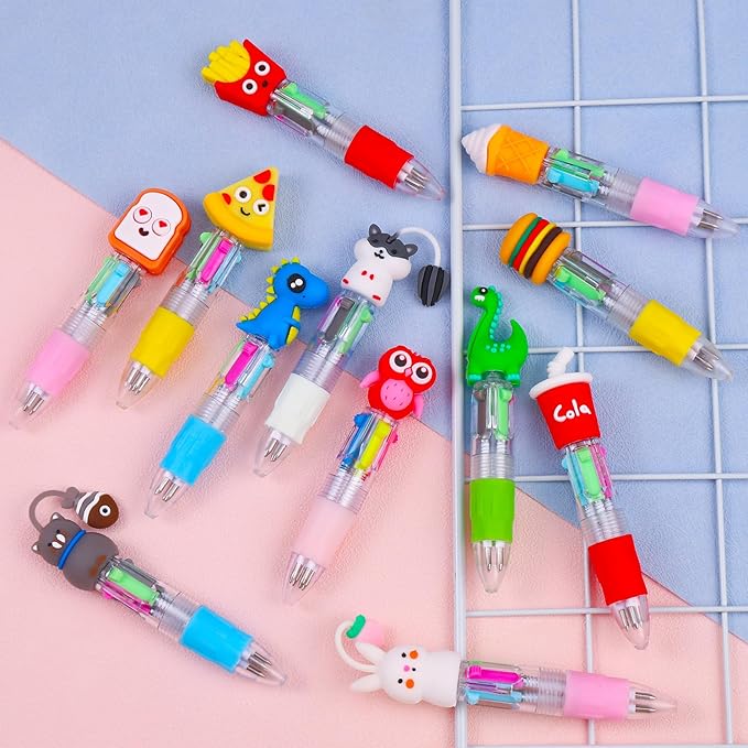 CZWZ 12Pcs Mini Multicolor Pens in One 4-in-1 Cute Pens Bulk for Kids, Ballpoint Pen for Birthdays and Children's Parties, Fun Pen Gifts Assorted Ink Kawaii Pen