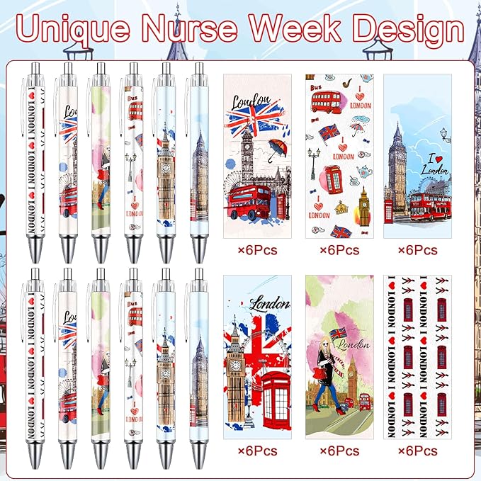 London Ballpoint Pens Bulk - 36 Pcs London Souvenirs Gifts from UK City Travel Ballpoint Pens Retractable Smooth Ball Point Pen British Gifts for Office School Stationery Traveler Supplies