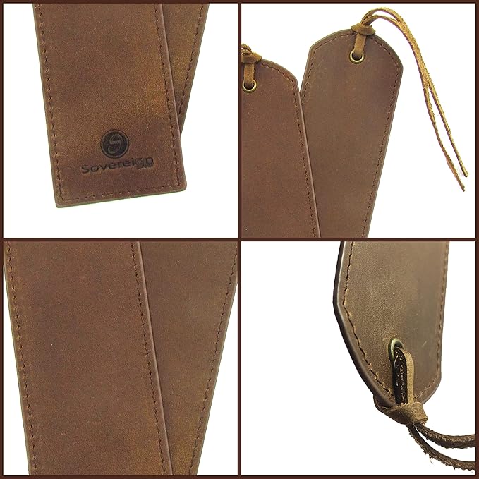 Leather Bookmarks for Men and Women | Quality Brown Mens Bookmark | 2 Smooth Handmade Leather Book Markers for Men Women Book Lovers Readers (7x2) Leather Gift | Sovereign-Gear