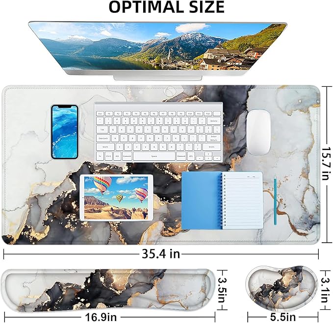 LATEEFAH Large Mouse Pad and Keyboard Wrist Rest, Desk Pad for Keyboard and Mouse, Extended Gaming Mouse Pad with Wrist Support, Waterproof Non-Slip Desk Mouse Mat for Office, Home