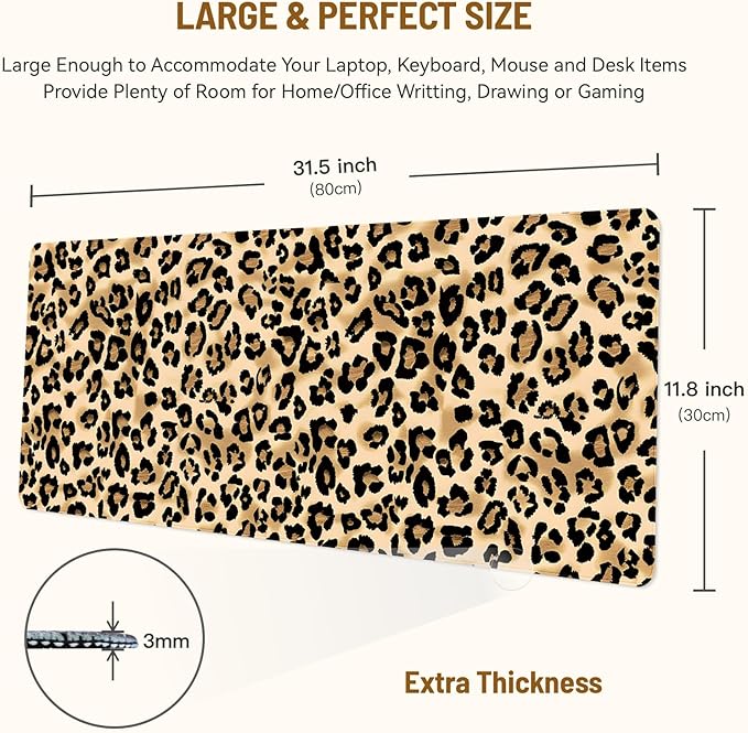Mousepad Desk Mat Gaming Large Keyboard Cute Office Desktop Computer Laptop XXL Long Big Kawaii Aesthetic Girly Pretty Design Women Girl Gamer Oversized Wide 30x12'' Mousepad, Leopard
