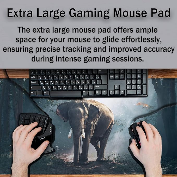 Large Mousepad Gamer Mouse Pad Pc Mouse Pads Men¡¯s Office Accessories Computer Mats Full Desk Mat Non-Slip Rubber Base 35.4" X 15.7" for Game Office, Wild Nature Life The Last Elephant