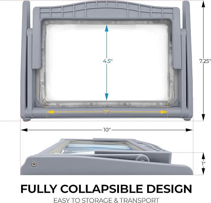 MAGNIPROS 5X [Rechargeable] LED Page Magnifier | 3 Stepless Color Light Modes | Foldable & Detachable HandsFree Stand for Easy Reading Fine Print & Crafting | Perfect for Low Vision, Seniors, Hobbyist