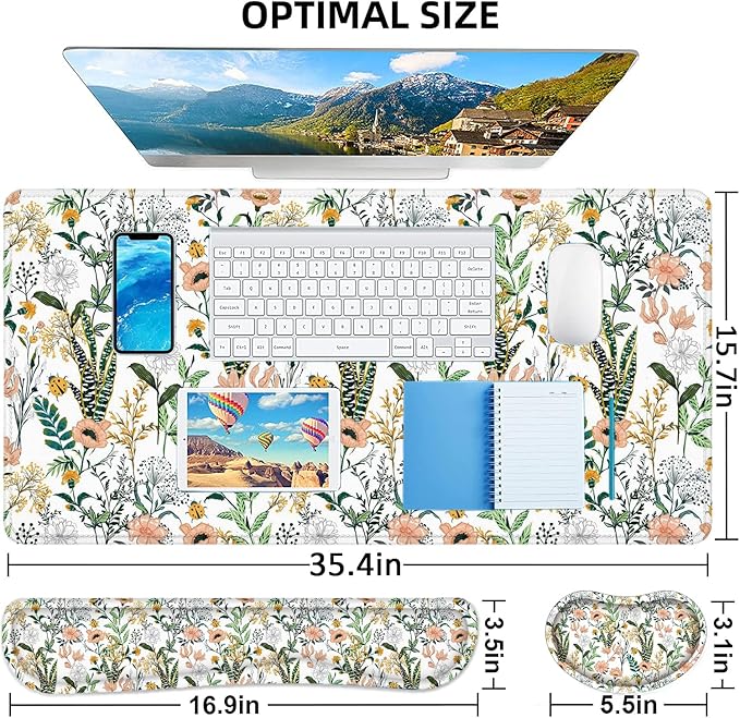 LATEEFAH Desk Mat, Mouse Pad with Wrist Rest, 4-in-1 Large Mouse Pads for Desk, Ergonomic Mouse Pad and Keyboard Wrist Rest Gaming Keyboard Mat for Office, Home