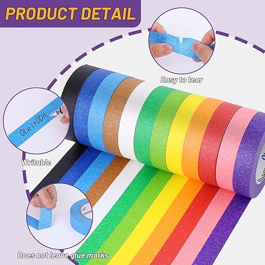 12 Rolls Colored Masking Tape-1/2 inch x 1080 Ft Painters Tape, Rainbow Colors Rolls Bulk Kids Colorful Paper Marking Tape Decorative Arts Crafts Labeling DIY School Classroom Supplies