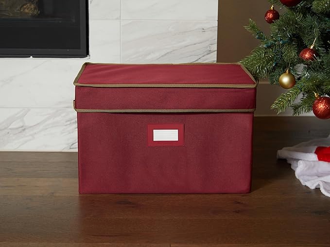 Covermates Keepsakes Christmas Light Storage Box - Carrying Handles, Sturdy Interior Walls - Holiday Storage, Red