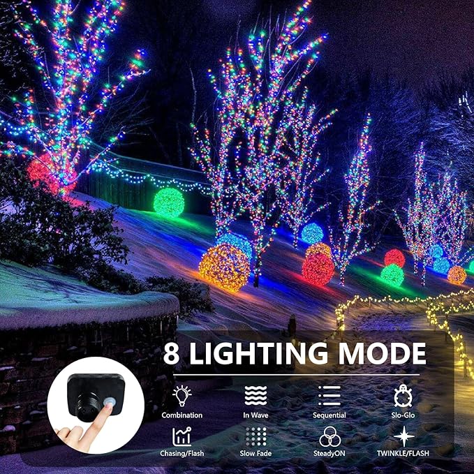 Outdoor Fairy Lights Waterproof, Plug in String Lights F8 Upgraded with 8 Modes Timer, 98Ft 200 Twinkle LED Outdoor & Indoor Decor for Garden/Patio/Yard/Wedding/Holiday Party