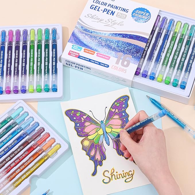 Glitter Gel Pens for Adult Coloring, 16 Colors Double Shining Glitter Gel Pens Colored Set for Drawing, Doodling, Journaling & Creative Art Supplies