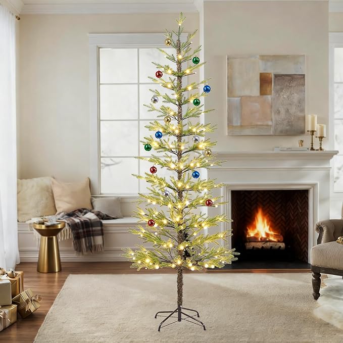 Lightshare 7.5FT 180L Warm White Pine Needle Christmas Tree with Ornaments, Remote & Dimmable Transformer