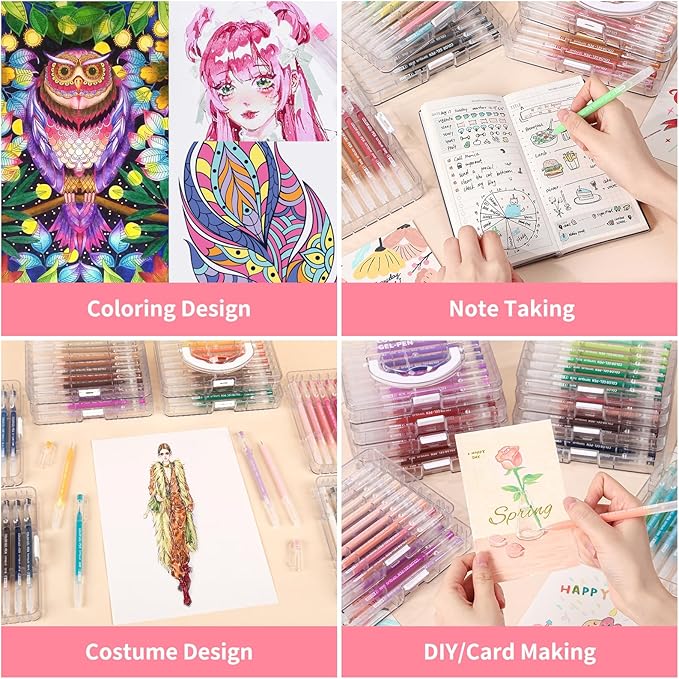 Gel Pens For Coloring, 99 Pack Colored Pens for Black Paper & White Paper, 0.6MM Fine Point Pens for Coloring, Writing, Drawing, Journaling, Note Taking, School, Office, Home