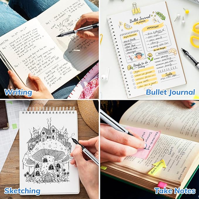 Rollerball Pens Fine Point Pens, 26 Pack Black Liquid Ink Rollerball Pens, 0.5mm Roller Ball Pens, Smooth Writing for Journaling School Office