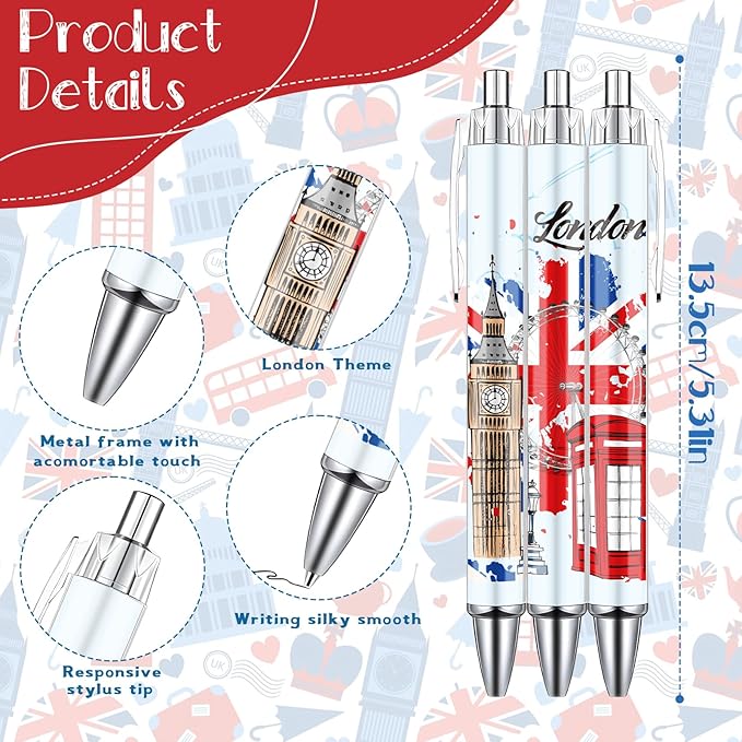 London Ballpoint Pens Set - 24PCS London Travel Souvenirs United Kingdom England Pens London City Gift Pen British Deck Bus Tower Bridge BallPoint Pens for Office School Supplies Traveler Gift