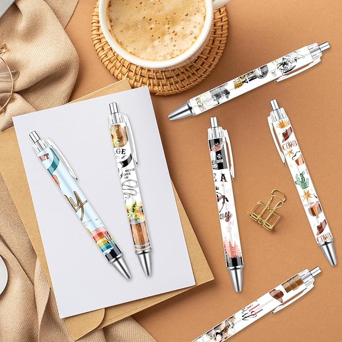 Western Cowboy Ballpoint Pens - 24PCS Cute Cowboy Print Pens Set Horse Cow Skull Smooth Writing Pens Retractable Boots Hat Pen for School Office Supplies for Women Teacher Birthday Gifts