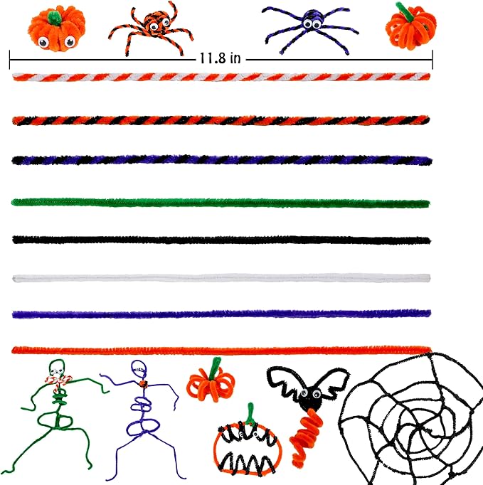 Halloween Pipe Cleaners,420 Pcs Halloween Pipe Cleaners Craft Set Including 320Pcs Pipe Cleaners &100Pcs Wiggle Googly Eyes Self Adhesive for Home&School DIY Art Crafts Daily or Halloween Decoration