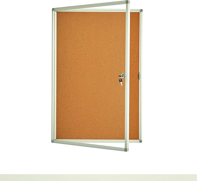 Lockable Noticeboard Wall Mounted Cabinet with Enclosed Cork Board - 24'x36' Bulletin Cork Board Cabinet for School Office, Display Case and Poster Memo Board