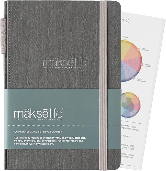 MäksēLife 90-Day Quarterly Planner - Entrepreneur Goal Setting & Project Management, Undated 3-Month Productivity Planner for Small Business Owners, Dark Gray