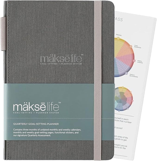 MäksēLife 90-Day Quarterly Planner - Entrepreneur Goal Setting & Project Management, Undated 3-Month Productivity Planner for Small Business Owners, Dark Gray