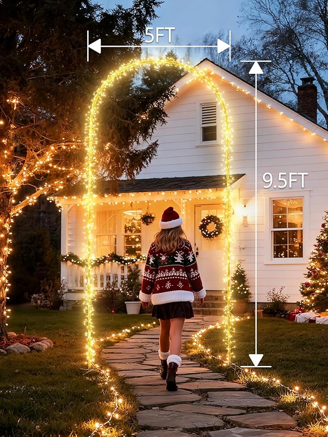 Lomotech Christmas Light Arch - 9.5Ft 460 Leds Iron Pole Archway 8 Modes Waterproof Christmas Lights with Timer for Lawn, Yard, Walkway, Garden, Party, Holiday, Christmas Decoration (Warm White)