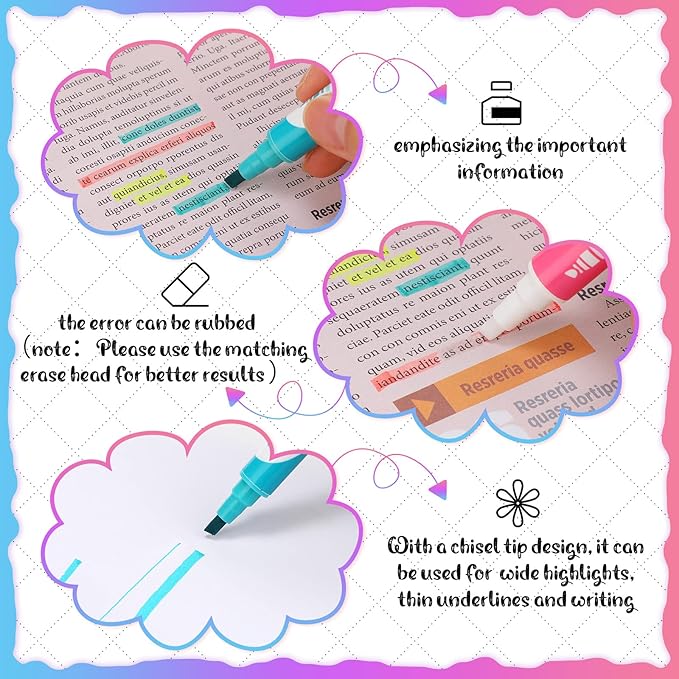 Zhehao 20 Pcs Erasable Highlighters, Smooth Writing Double Head Highlighter for School Office Back to School Supplies Occ Shoebox Gifts