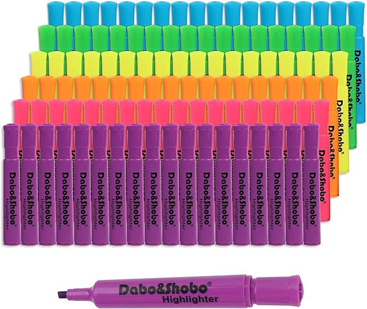 Dabo&Shobo Highlighters 108 Pack, Tank Style Highlighters Assorted Fluorescent Colors, 6 Bright Colors Chisel Tip Highlighter Markers for Coloring