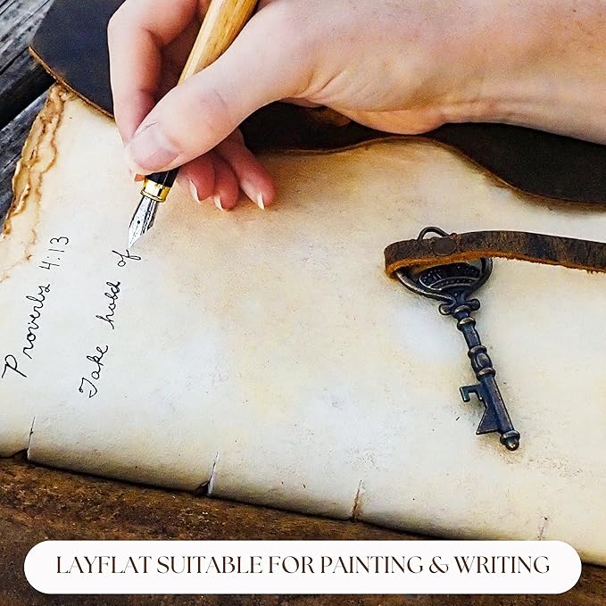 LEATHER VILLAGE Vintage Leather Journal – 200 Handmade Vintage Deckle Edge Paper – Leather bound Journal For Women Men – Vintage Key Closure - Book of Shadows - Aqua - 8X6 inches (A5)