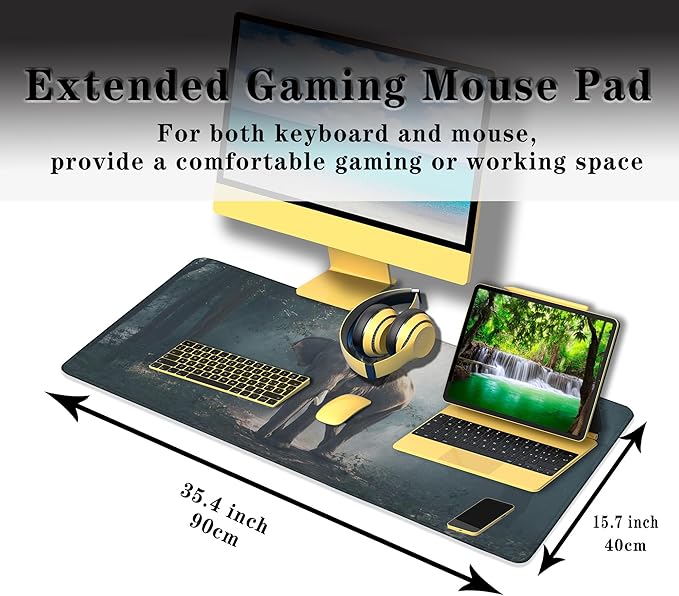 Large Mousepad Gamer Mouse Pad Pc Mouse Pads Men¡¯s Office Accessories Computer Mats Full Desk Mat Non-Slip Rubber Base 35.4" X 15.7" for Game Office, Wild Nature Life The Last Elephant