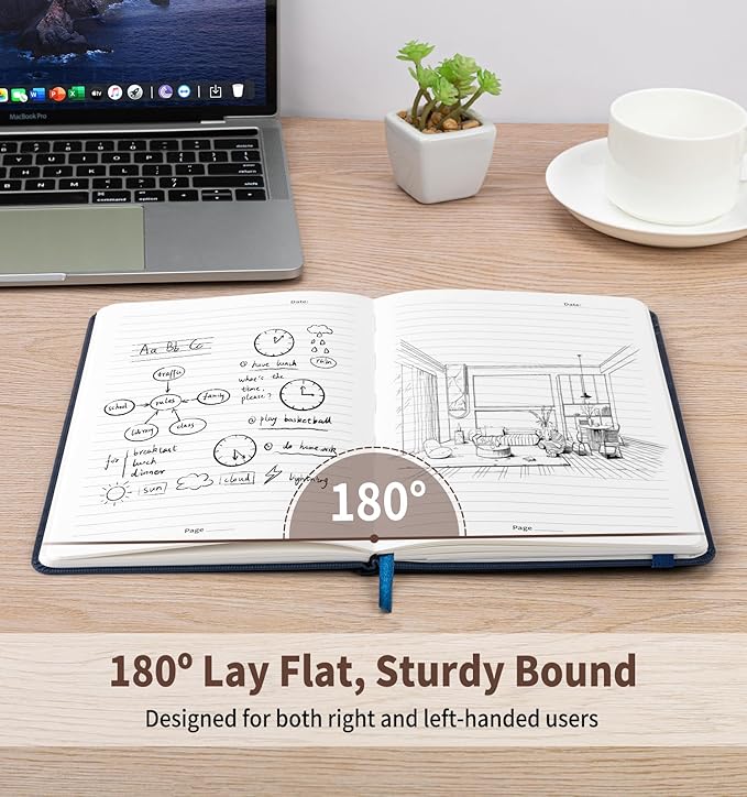 Lined Journal Notebook for Work, A5 Leather Notebook with Pen Sleeve, 100GSM/160 Pages Thick Paper, Daily Journals for Writing, School, Note Taking, Business, Travel, College Ruled