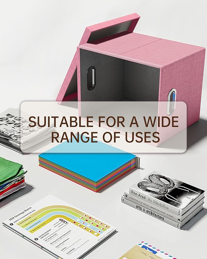 Oterri 2 Pack File Storage Organizer, Filing Box, Portable File Box with Lid, Fit for Letter/Legal File Folder Storage, document organizer, New-pink