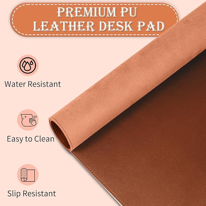 Non-Slip Desk Pad, 24" x 14" Large Mouse Pad, PU Leather Desk Mat with Suede, Laptop Desk Pad, Waterproof Keyboard Pad, Desk Blotter for Office/Home/Decor (Russet Brown)