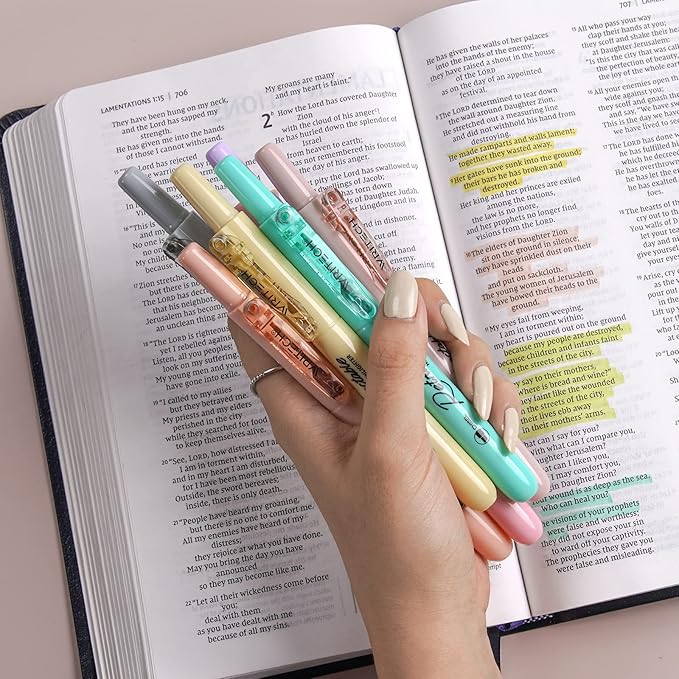WRITECH Retractable Bible Highlighters Assorted: Pastel Colors No Bleed Aesthetic Marker Pen Chisel Tip, 12 Pack