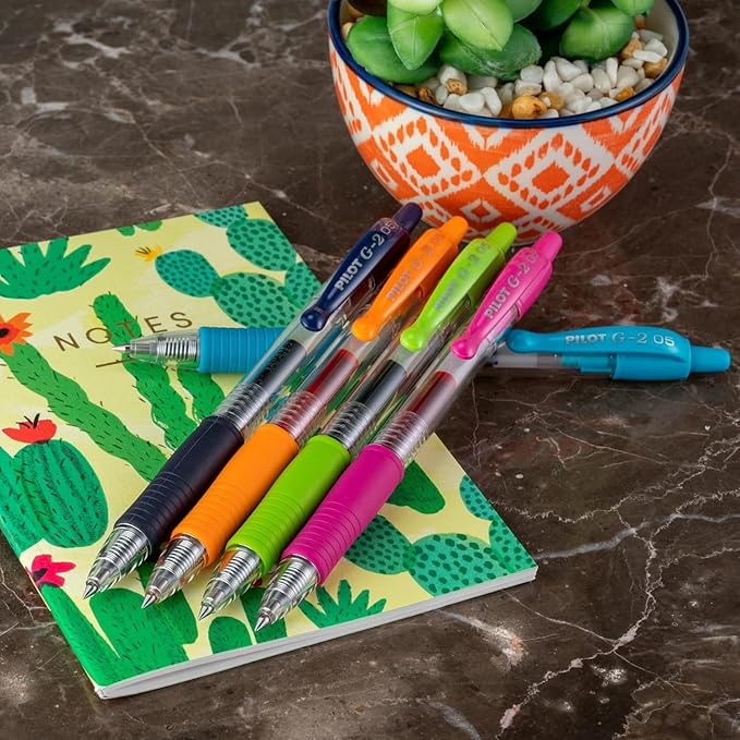 G2 Retractable Premium Gel Ink Roller Ball Pens Extra Fine Point (.5mm) Red Ink 5 pack; Refillable & Premium Comfort Grip Bundle with Plastic Reusable Pouch