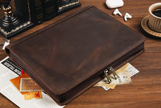 Leather Portfolio for 12.9 inch iPad Pro (2018/2020/2021/2022), Leather Portfolio with Ipad Holder for Letter Size Notepad, Personalized Padfolio for Men (Dark Khaki, Non-Custom)