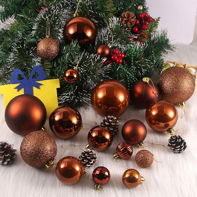 Orange Bronze 2.5" Christmas Balls Christmas Tree Decoration Ornaments Shatterproof Hanging Balls for Birthday Halloween Holiday Wedding Decorations Set of 18pcs