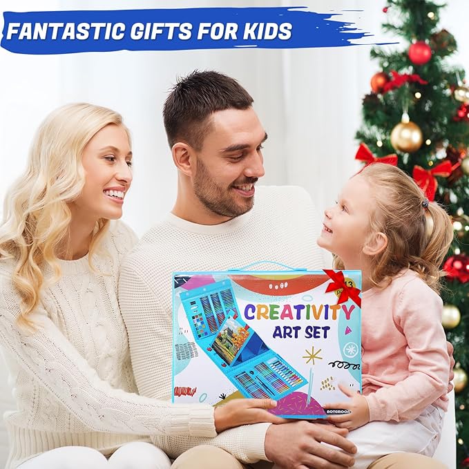 All in One Art Supplies, Art Kit Includes Easel, Origami Paper, Colored Pencils, Crayons, Drawing Book, Coloring Book, Watercolor Pens, Markers and Oil Pastels, Gifts for Girls Boys Teens, Blue