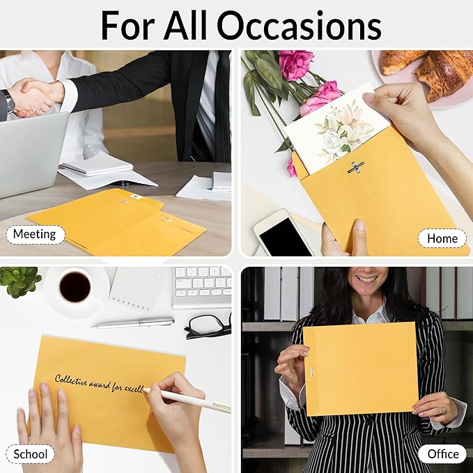 SUNEE Envelops, 6"x9" Brown Kraft Envelopes with Clasp Closure, 28-lb Paper Mailing Envelopes, 100 Count, Great for Filing, Storing or Mailing Documents